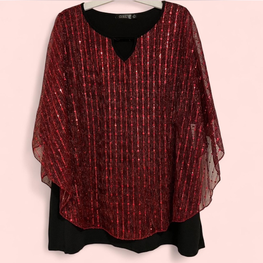 Chico's Red and Black Sequin Blouse